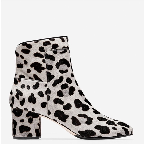 New Cole Haan Arden Grand Bootie 6.5 black white shoe boot calf hair animal - Picture 2 of 8